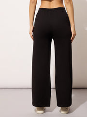 Women Black Terry NEW YORK Print Track Pants-BAPANT51094