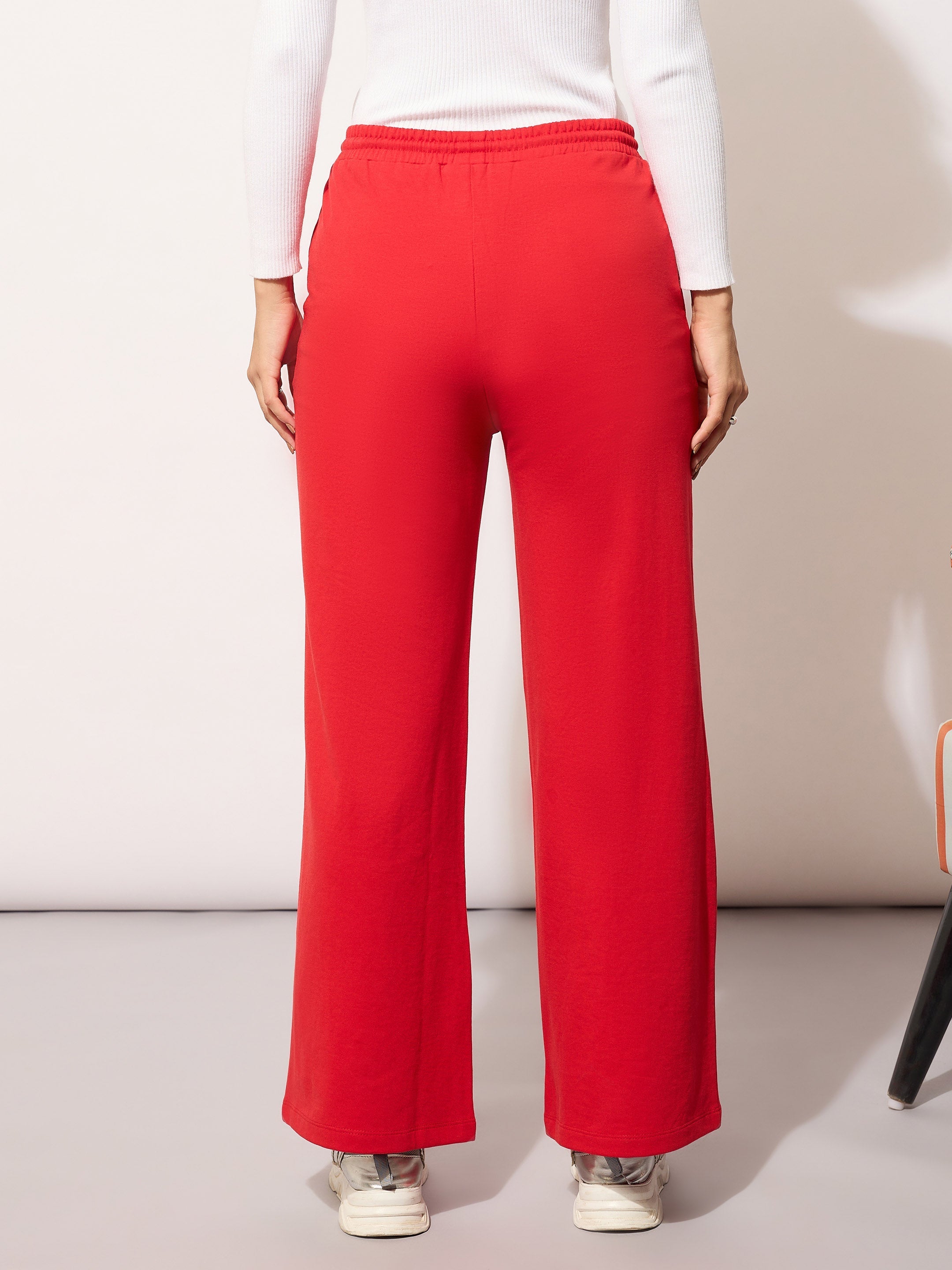 Women Red Terry LONDON Print Track Pants-BAPANT51095