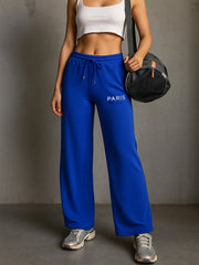 Women Blue Terry PARIS Print Track Pants-BAPANT51096