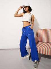 Women Blue Terry PARIS Print Track Pants-BAPANT51096