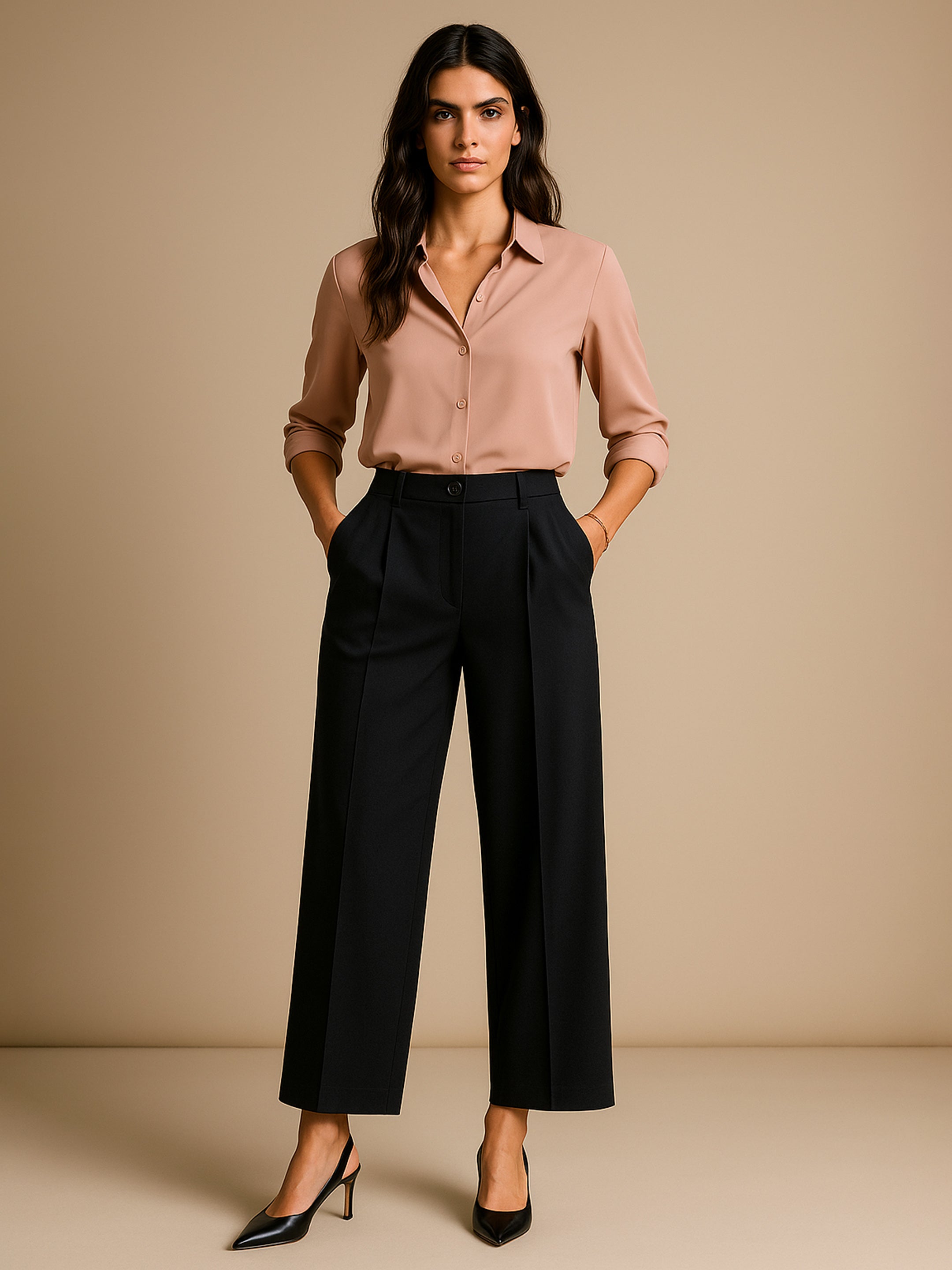 Women Black High-Rise Front Pleated Korean Pants-BAPANT51163
