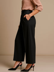 Women Black High-Rise Front Pleated Korean Pants-BAPANT51163