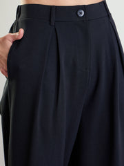 Women Black High-Rise Front Pleated Korean Pants-BAPANT51163