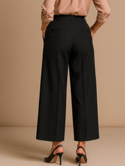 Women Black High-Rise Front Pleated Korean Pants-BAPANT51163