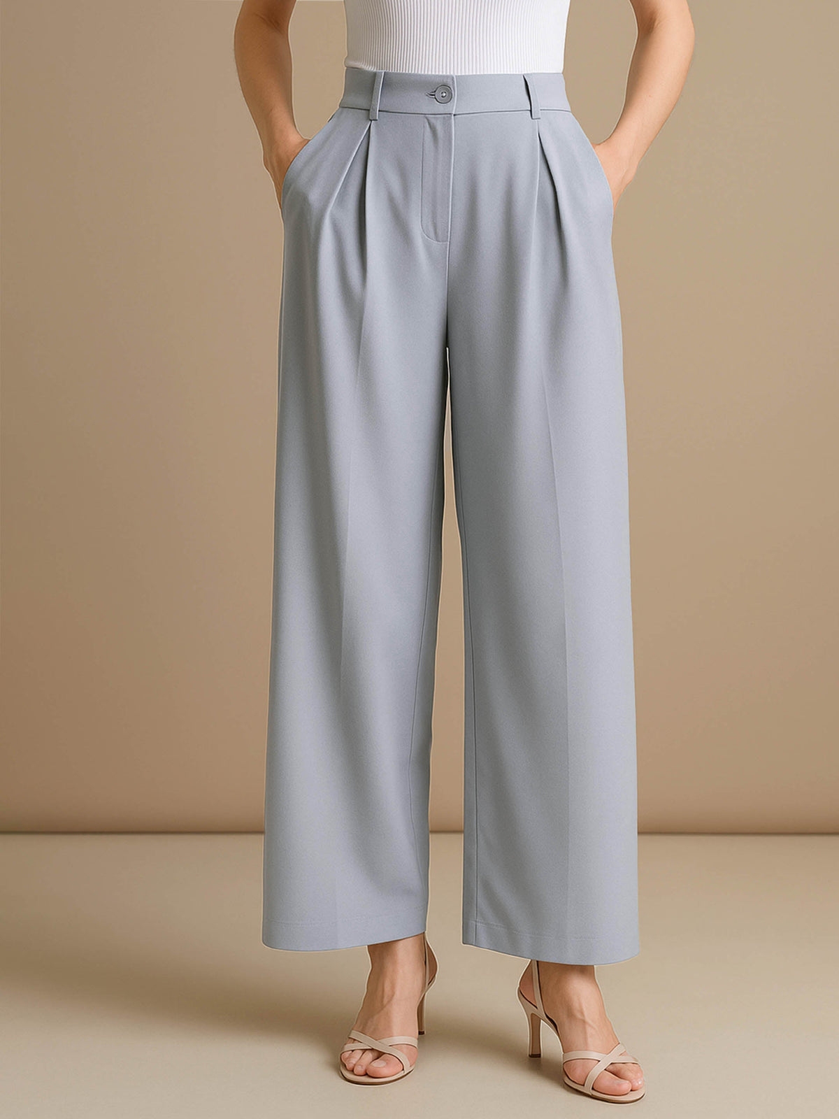 Women Grey High-Rise Front Pleated Korean Pants-BAPANT51164