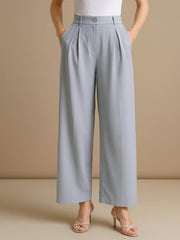 Women Grey High-Rise Front Pleated Korean Pants-BAPANT51164