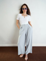 Women Grey High-Rise Front Pleated Korean Pants-BAPANT51164