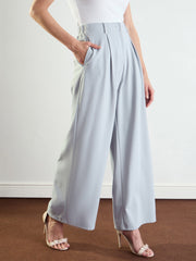 Women Grey High-Rise Front Pleated Korean Pants-BAPANT51164