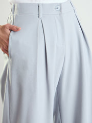 Women Grey High-Rise Front Pleated Korean Pants-BAPANT51164