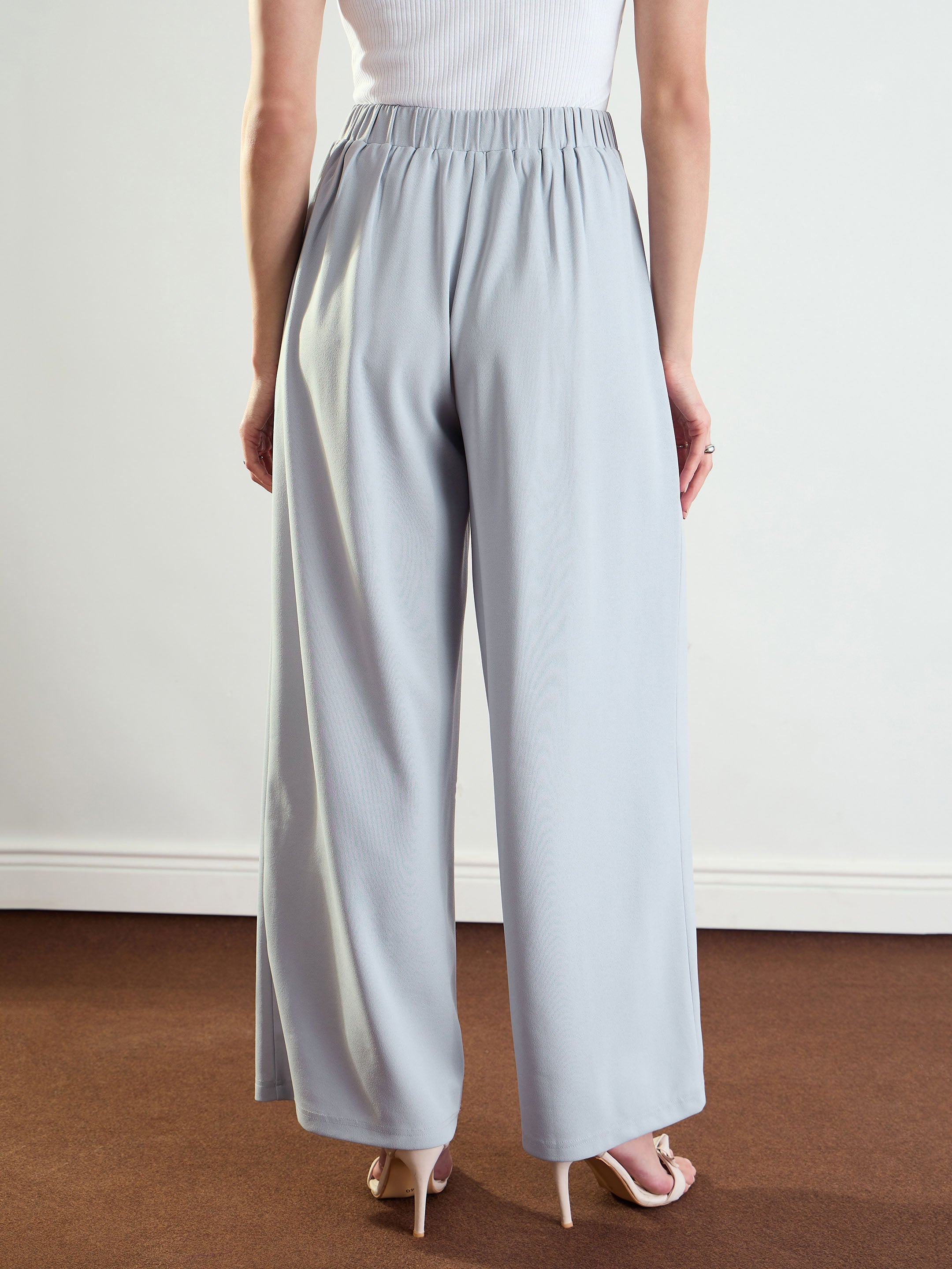 Women Grey High-Rise Front Pleated Korean Pants-BAPANT51164