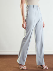 Women Grey Front Dart Straight Fit Pants-BAPANT51168