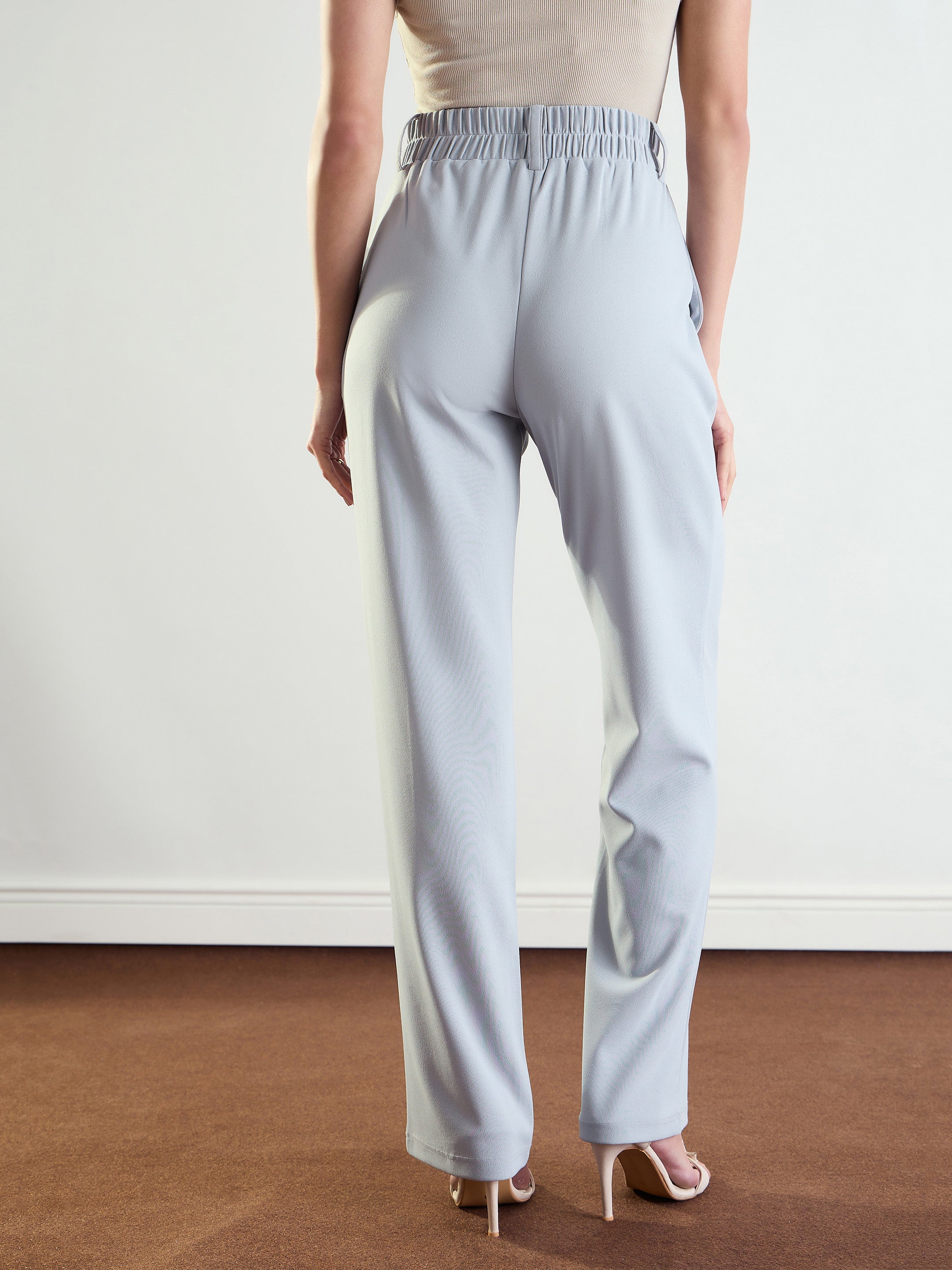 Women Grey Front Dart Straight Fit Pants-BAPANT51168