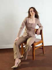 Women Beige Front Darted Straight Fit Pants-BAPANT51172