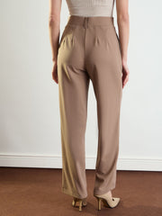 Women Beige Front Darted Straight Fit Pants-BAPANT51172