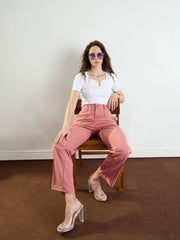 Women Pink Front Darted Straight Fit Pants-BAPANT51173