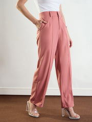 Women Pink Front Darted Straight Fit Pants-BAPANT51173