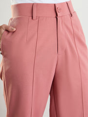 Women Pink Front Darted Straight Fit Pants-BAPANT51173