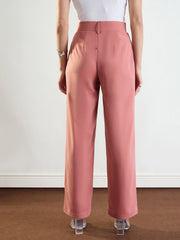 Women Pink Front Darted Straight Fit Pants-BAPANT51173