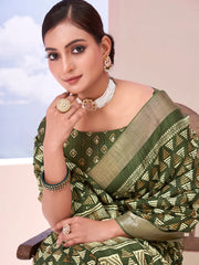 Women's Blend Black Printed Designer Saree With Blouse Piece-HOLAND301E