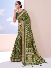 Women's Blend Black Printed Designer Saree With Blouse Piece-HOLAND301E