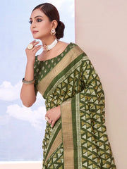 Women's Blend Black Printed Designer Saree With Blouse Piece-HOLAND301E