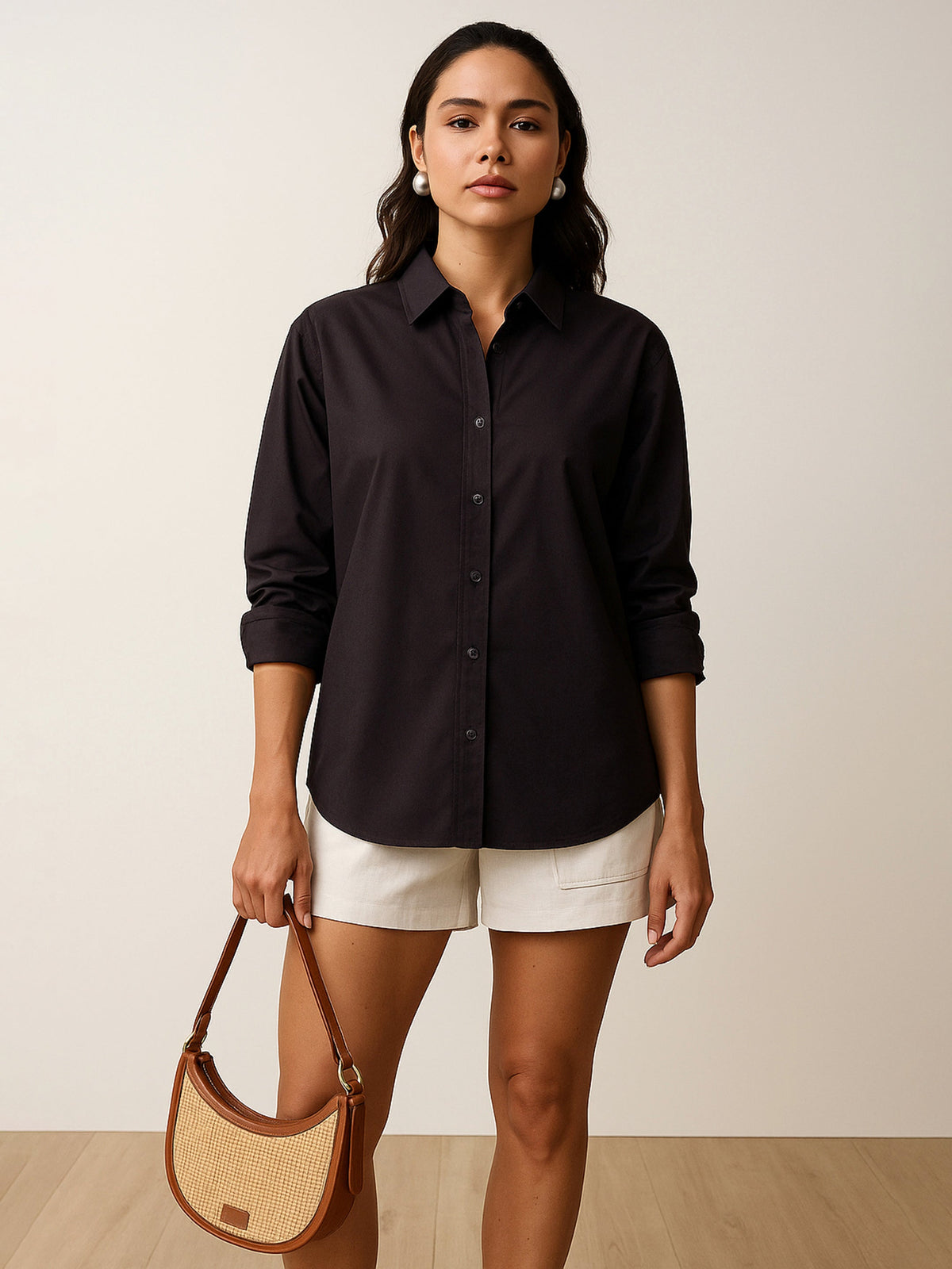 Women Black Poplin Oversized Shirt-BASHRT20537