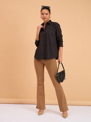 Women Black Poplin Oversized Shirt-BASHRT20537