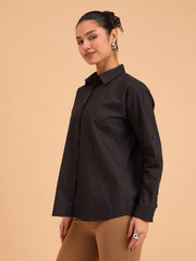 Women Black Poplin Oversized Shirt-BASHRT20537