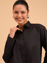 Women Black Poplin Oversized Shirt-BASHRT20537
