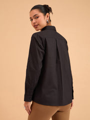 Women Black Poplin Oversized Shirt-BASHRT20537