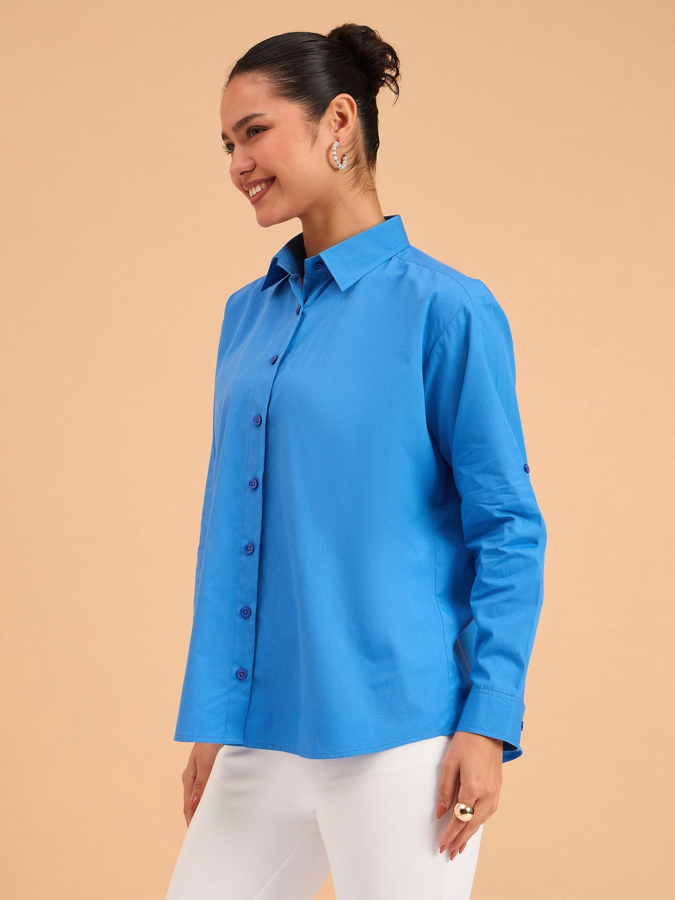 Women Royal Blue Poplin Oversized Shirt-BASHRT20539
