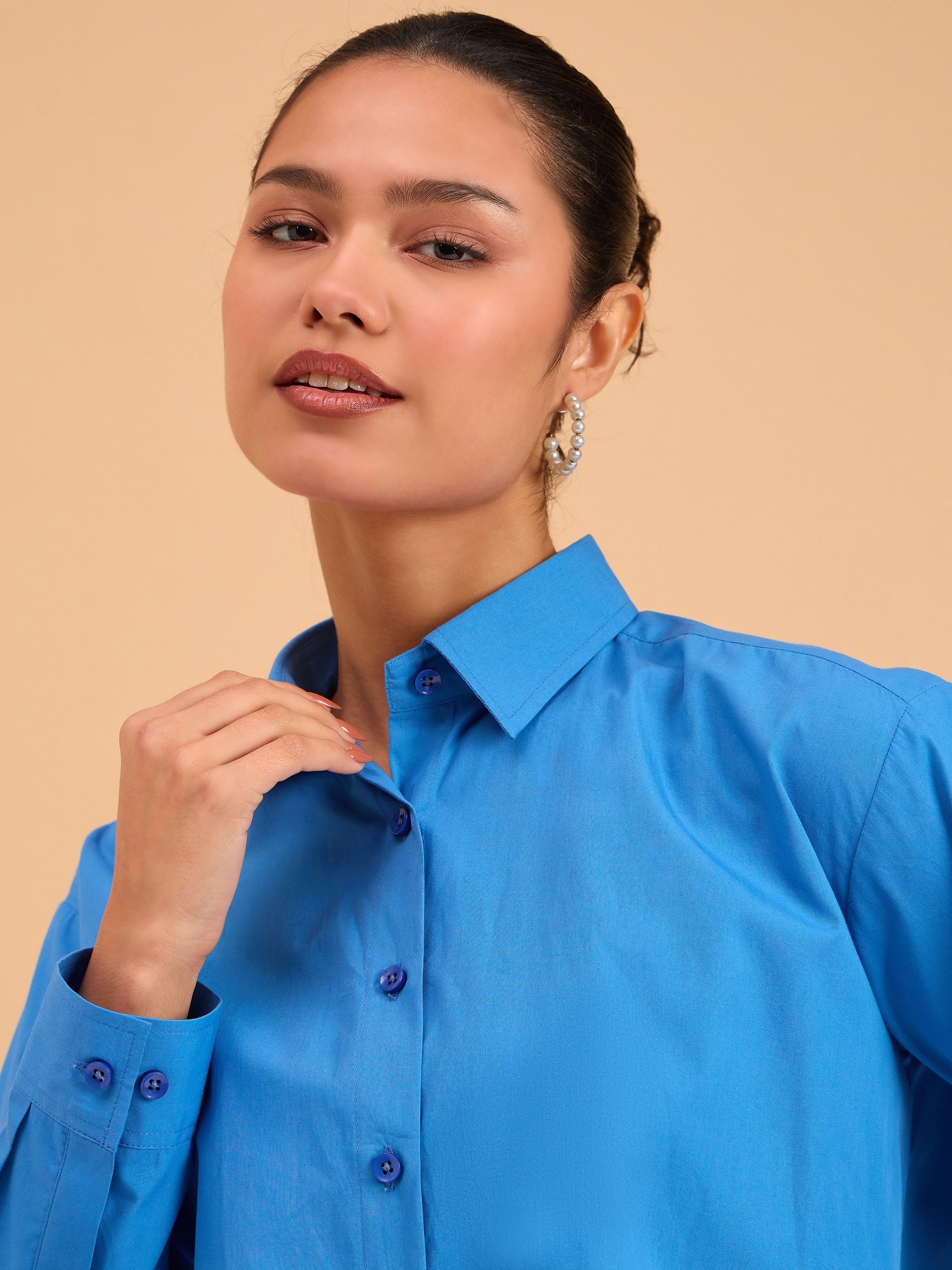 Women Royal Blue Poplin Oversized Shirt-BASHRT20539