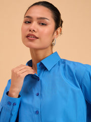 Women Royal Blue Poplin Oversized Shirt-BASHRT20539