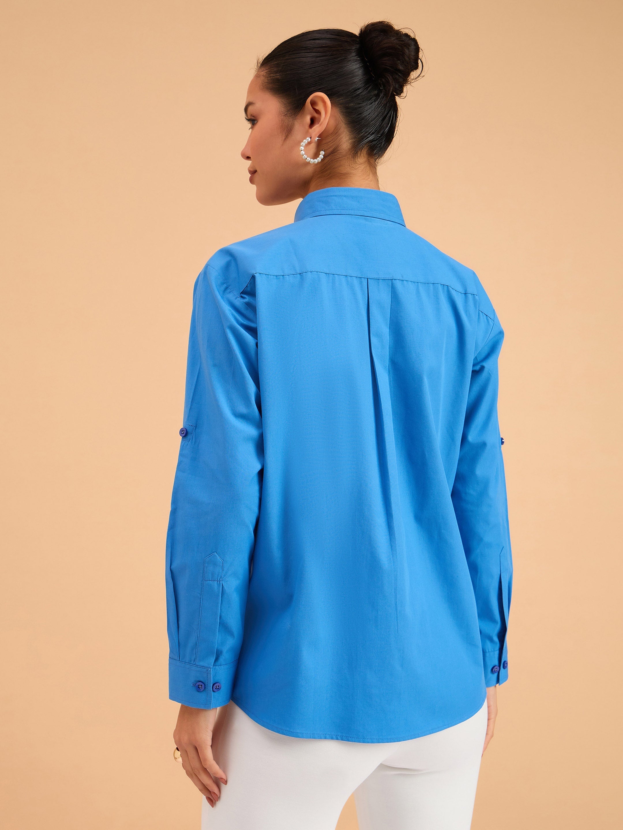 Women Royal Blue Poplin Oversized Shirt-BASHRT20539