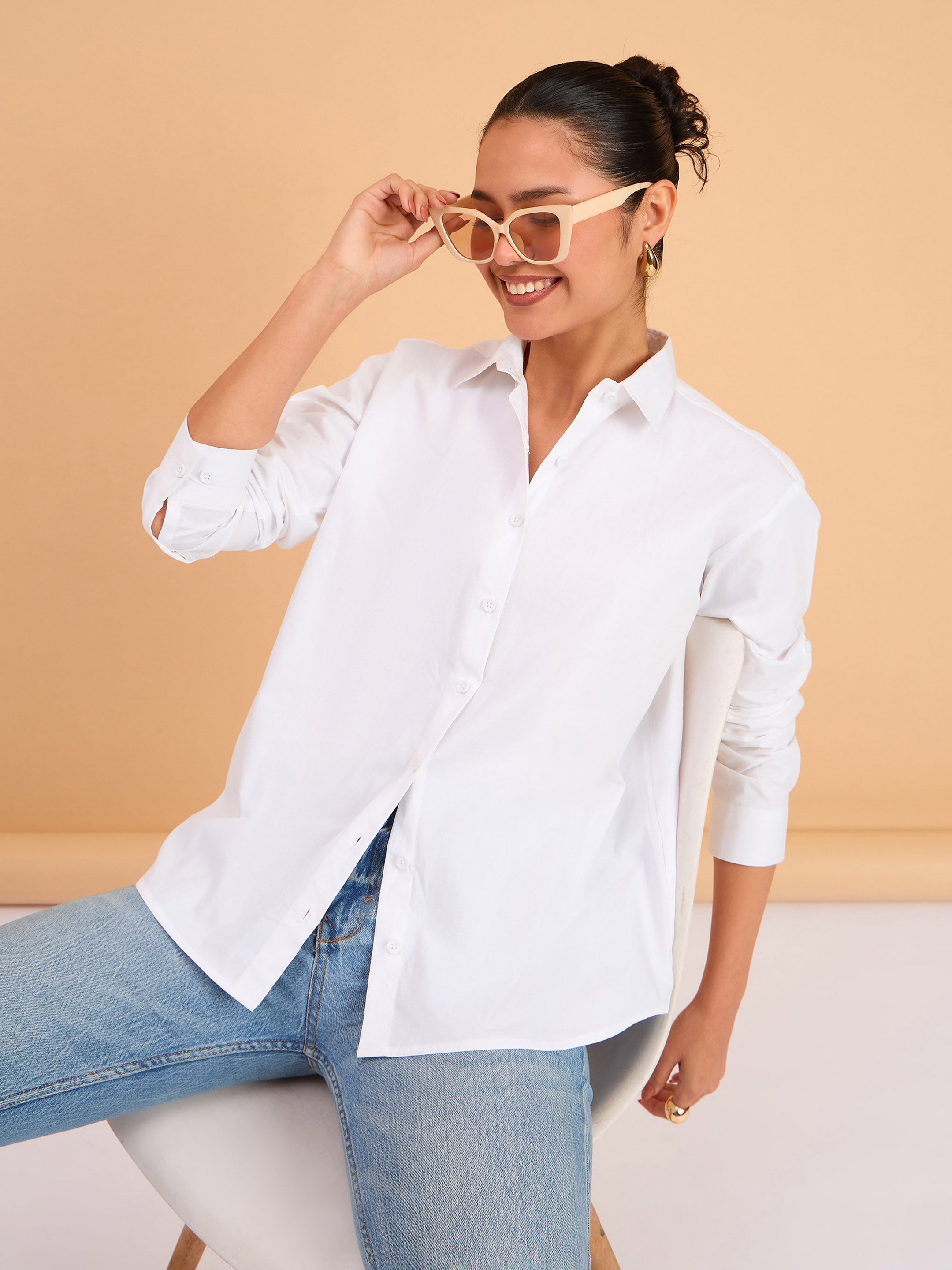Women White Poplin Oversized Shirt-BASHRT20540