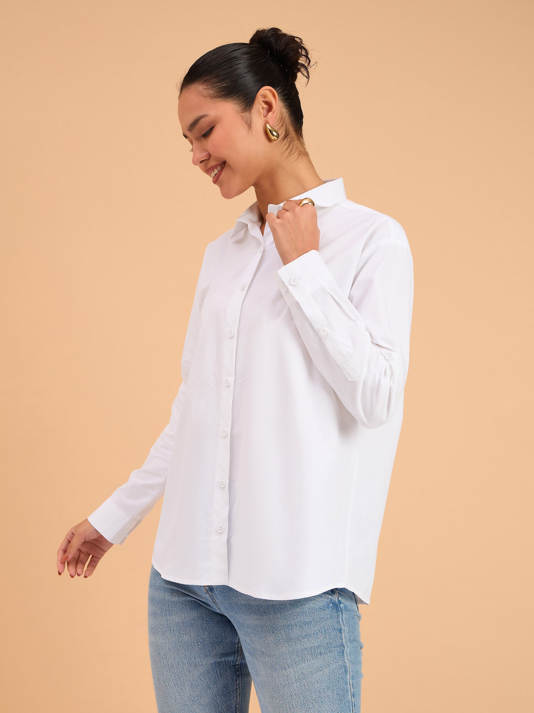 Women White Poplin Oversized Shirt-BASHRT20540