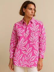 Women Fuchsia Tropical Floral Oversized Shirt-BASHRT20545