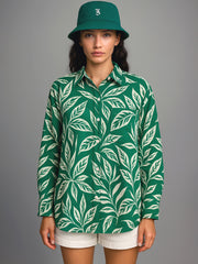 Women Green Tropical Floral Oversized Shirt-BASHRT20546