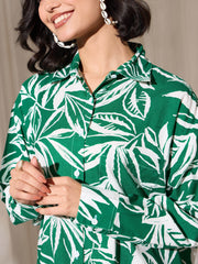 Women Green Tropical Floral Oversized Shirt-BASHRT20546