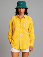 Women Yellow Pin Polka Dot Oversized Shirt-BASHRT20547