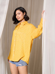 Women Yellow Pin Polka Dot Oversized Shirt-BASHRT20547