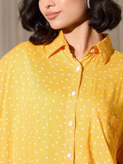 Women Yellow Pin Polka Dot Oversized Shirt-BASHRT20547