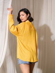 Women Yellow Pin Polka Dot Oversized Shirt-BASHRT20547