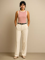 Women Red & Beige Stripes Sleeveless Crop Baby Tee-BATOPS42189