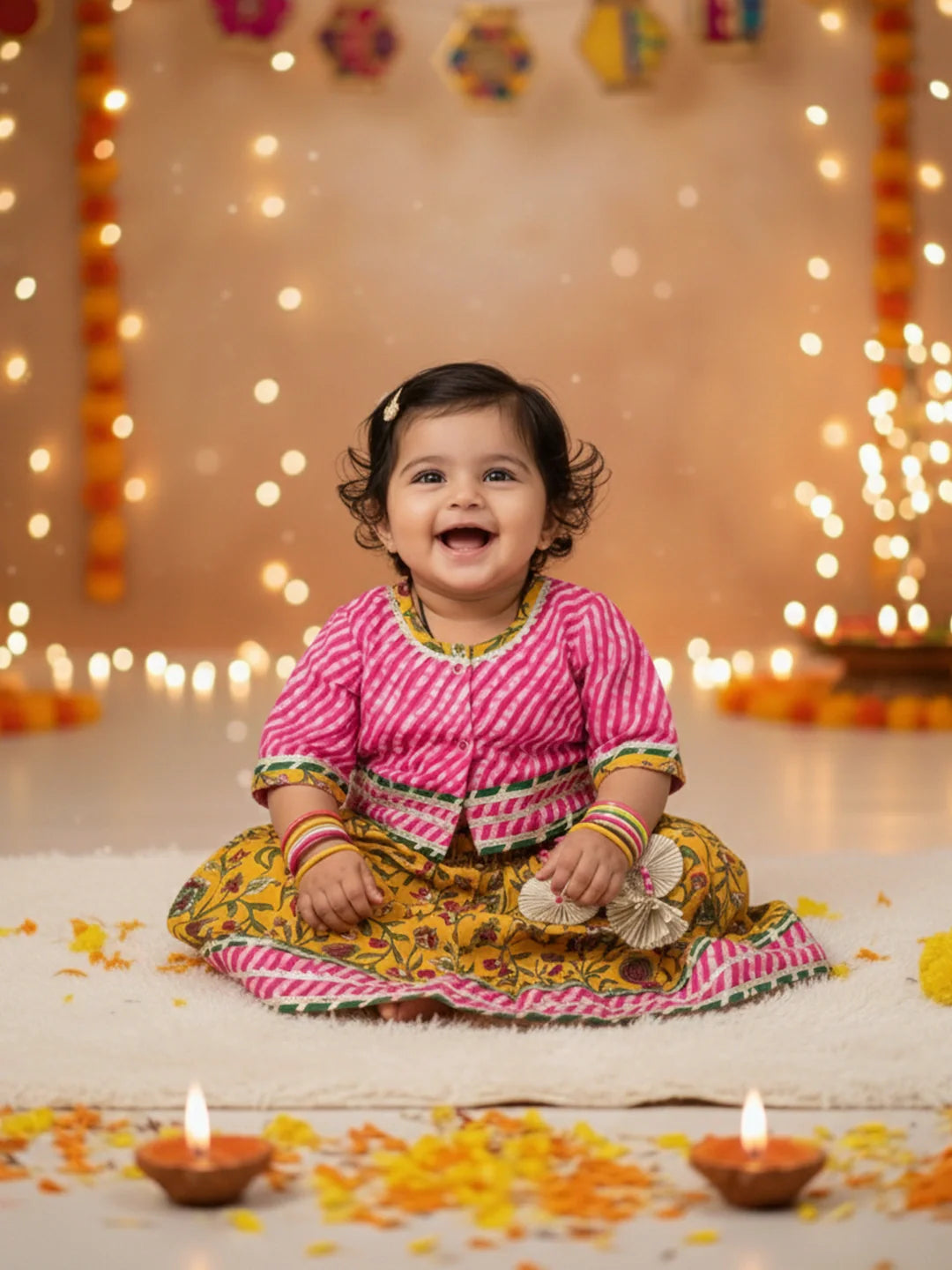 Lehenga Choli Set for Girls - Pink | BB24LC07PIA | DesiQlo