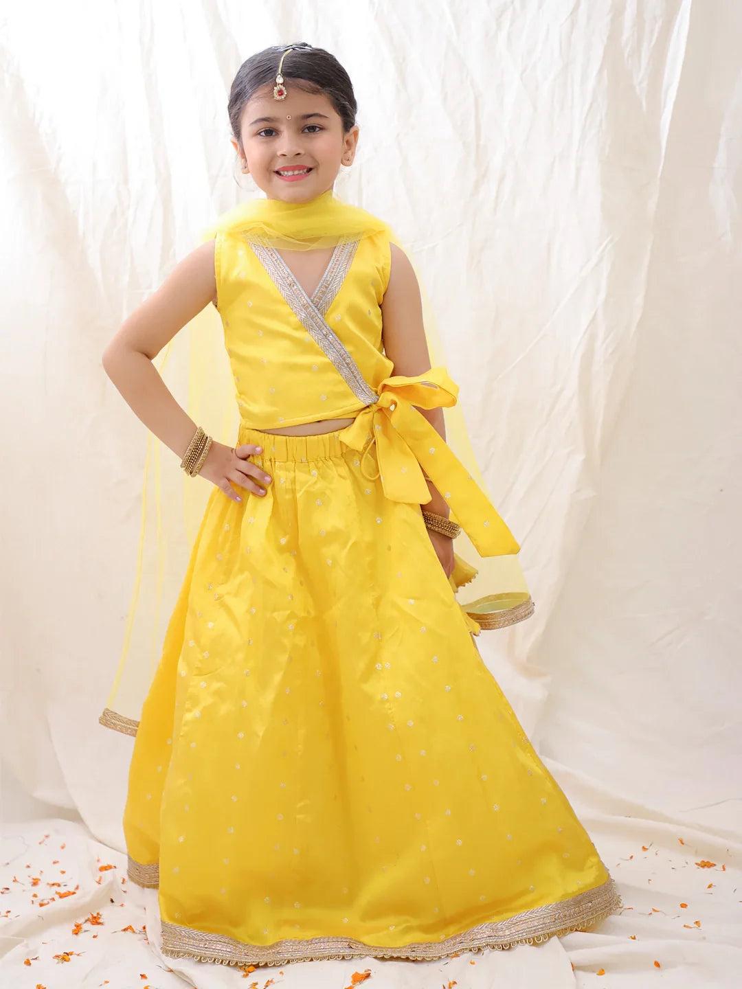 Tafetta Lehenga Choli Set for Kids - Yellow | BB24LC10YLB | DesiQlo
