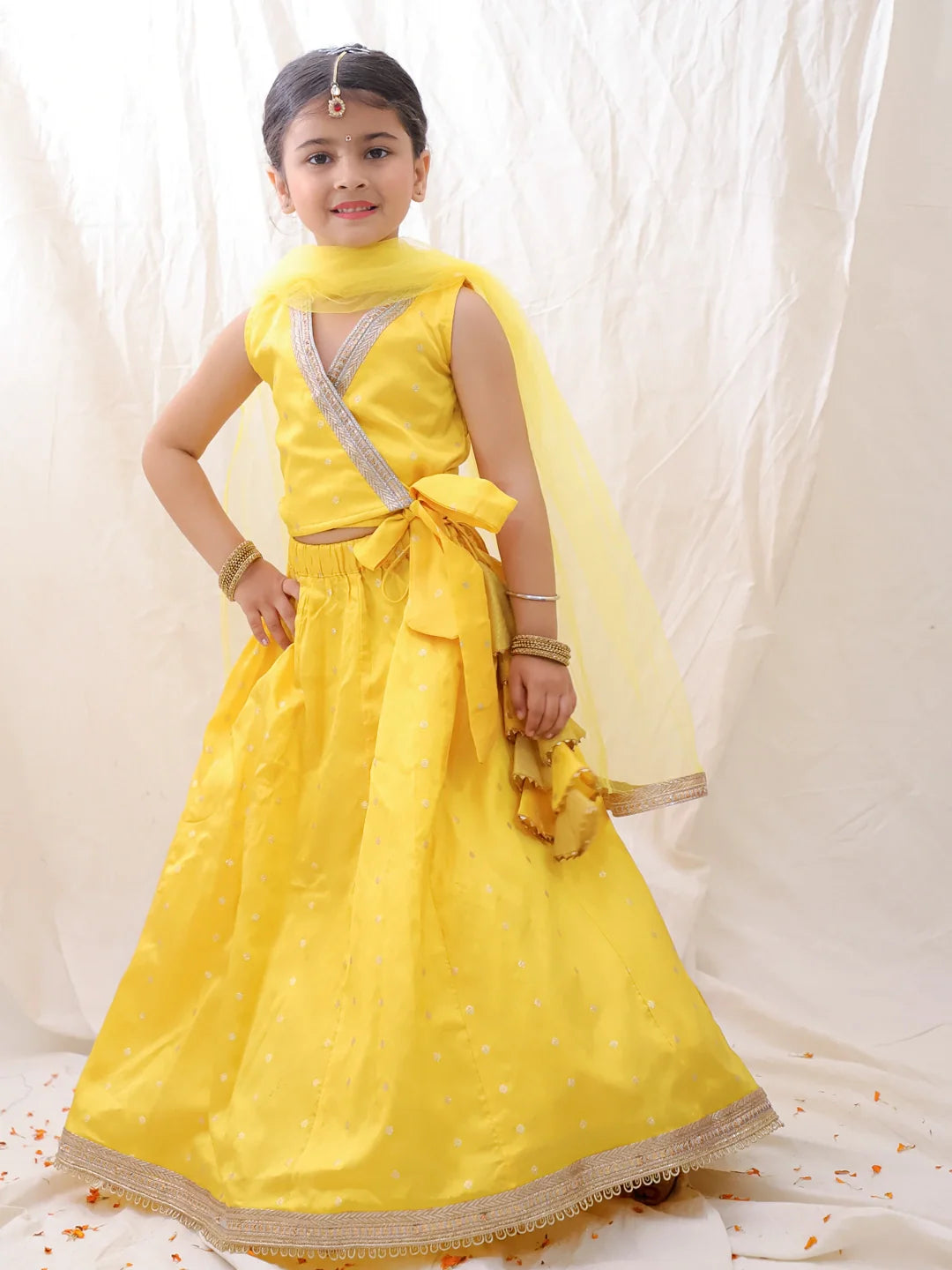 Tafetta Lehenga Choli Set for Kids - Yellow | BB24LC10YLB | DesiQlo