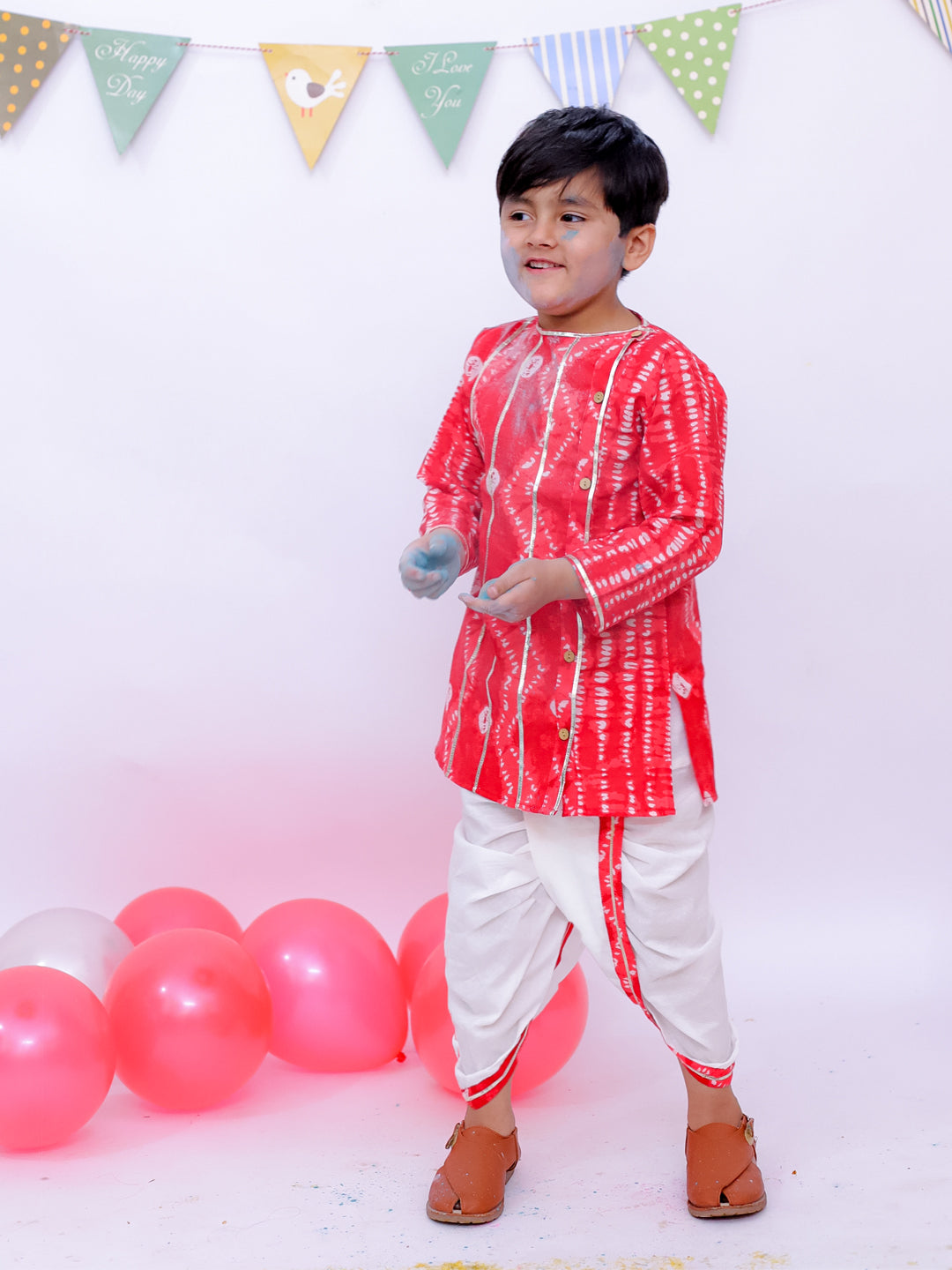Red Tie-Dye Dhoti Kurta Set - Boys Indian Wear | Ethnic Sets