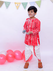 Ethnic Pure Cotton Tie & Dye Dhoti Kurta Set For Boys - Red-BS25DK09RDA