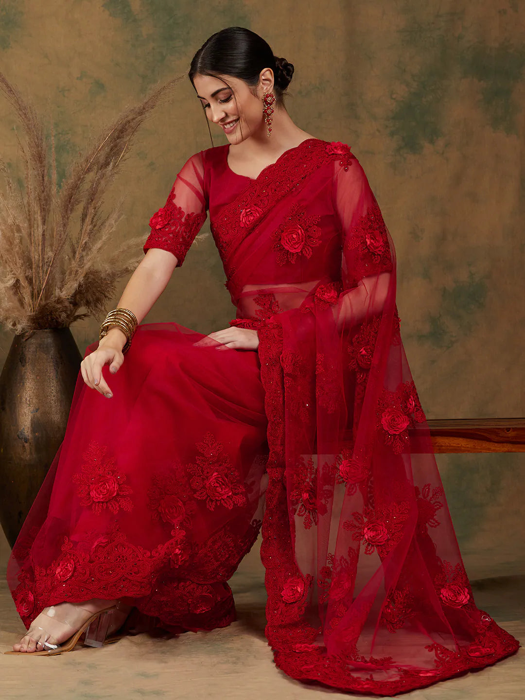 Womens Fashion Ethnic Red Color Sarees-MLSHWSA1102RED0ONE
